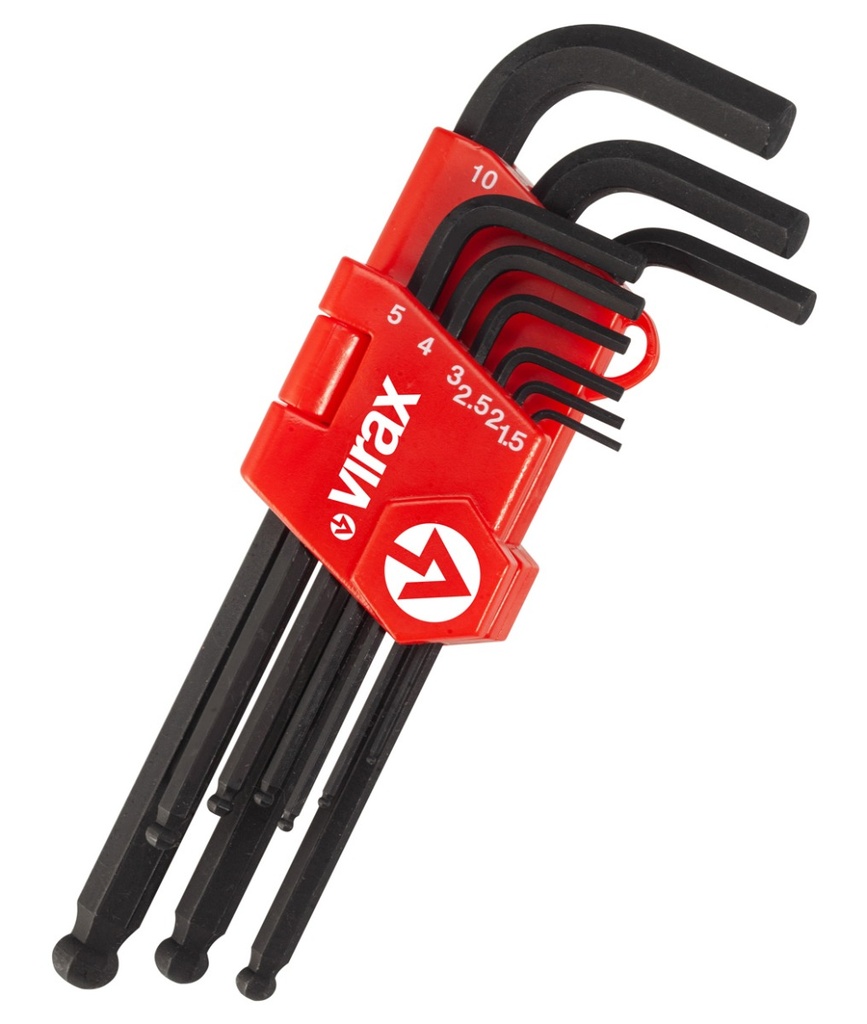 Jeu de clés mâles coudées en trousseau.Pour vis à 6 pans creux.